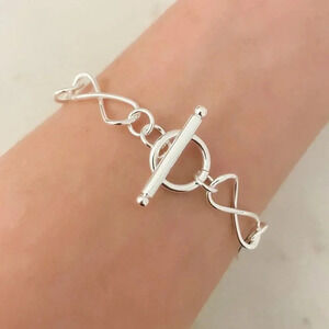 925 Sterling Silver Infinity Chain Link Bracelet Dainty Toggle Bracelet